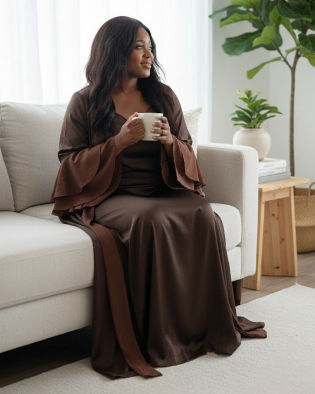 Strength Collection Luxe Robe with Peplum Sleeves for Women | Intentional Soft Mom